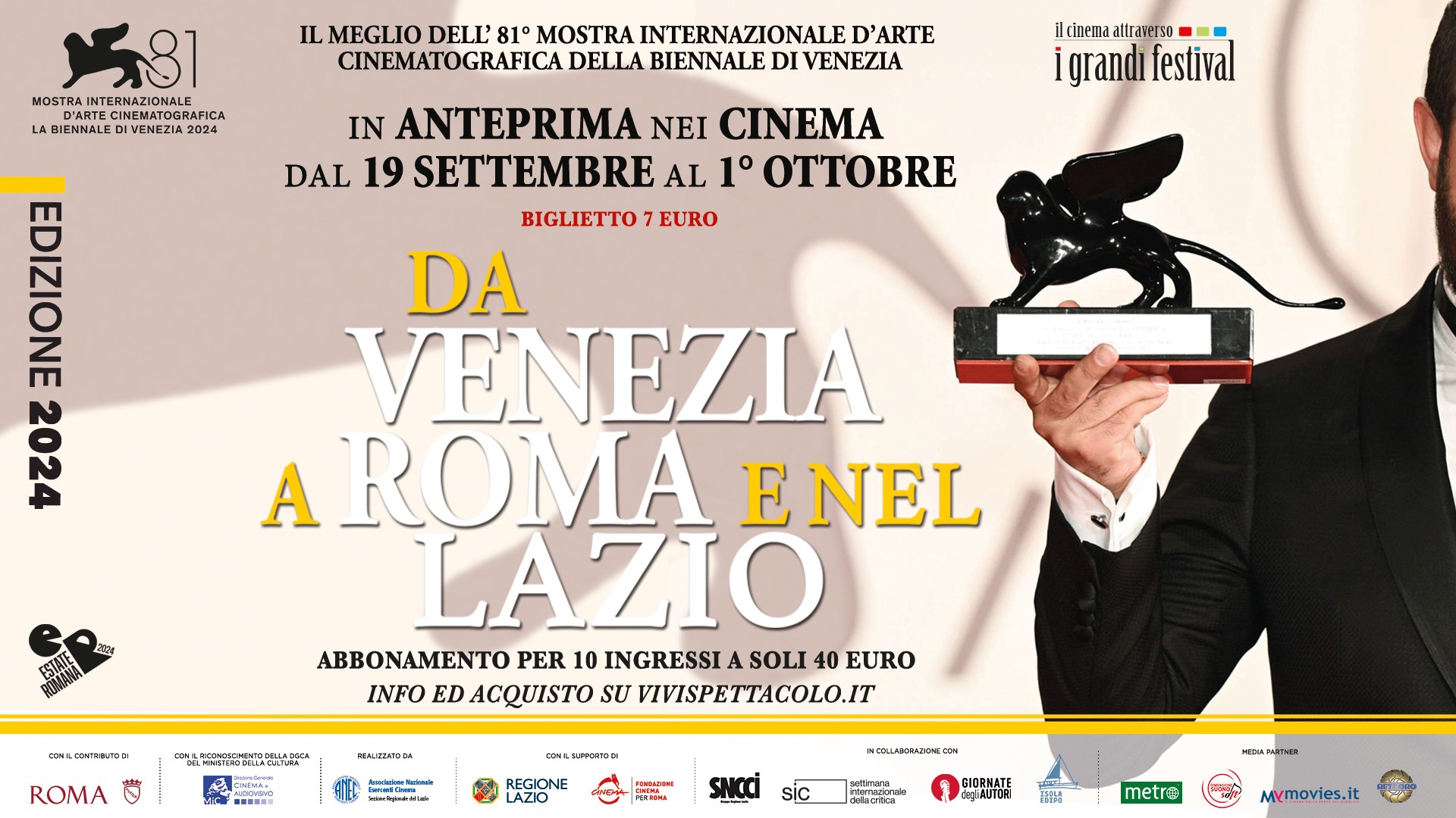 I Grandi Festival: da Venezia a Roma e nel Lazio. Dal 19 settembre al 1° ottobre arriva nei cinema una selezione dei film più interessanti della Mostra!